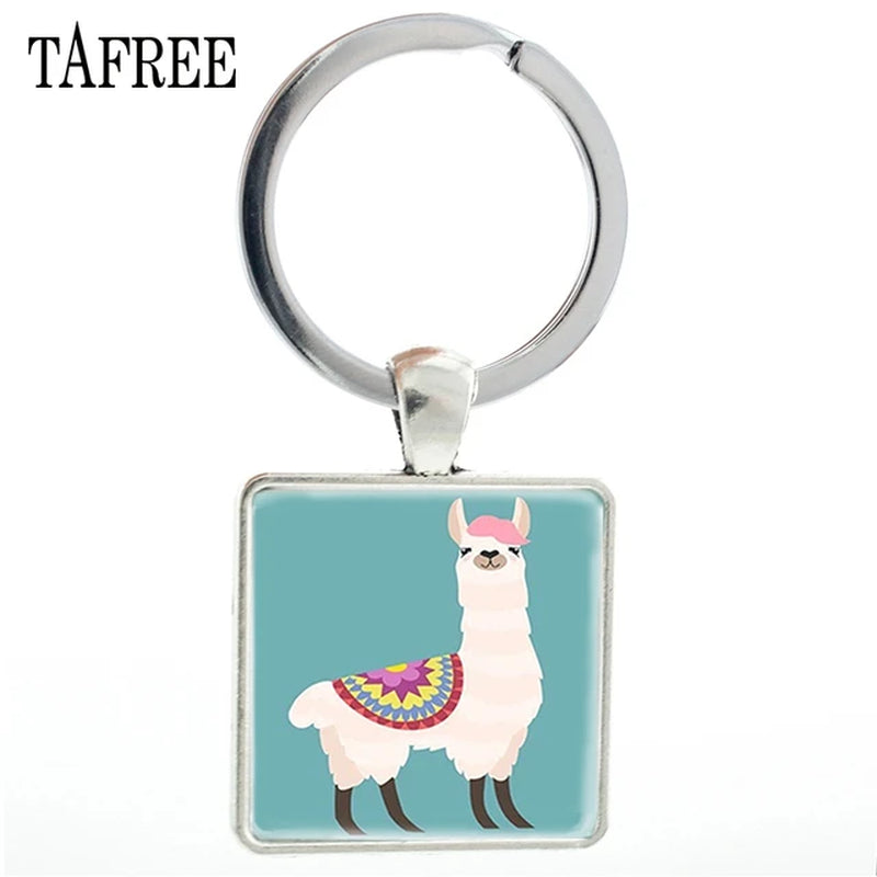 Fashion Animal Theme Unicorn Square Anime Keychains Cute Alpaca Keyring No Prob Llama Jewelry for Women Handbag NT233