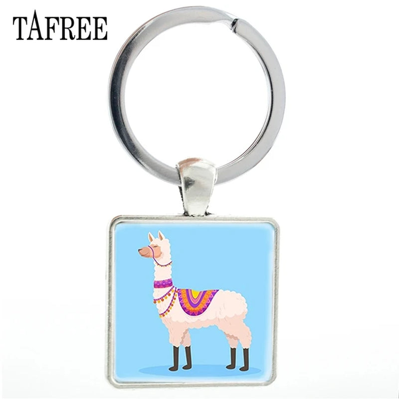 Fashion Animal Theme Unicorn Square Anime Keychains Cute Alpaca Keyring No Prob Llama Jewelry for Women Handbag NT233