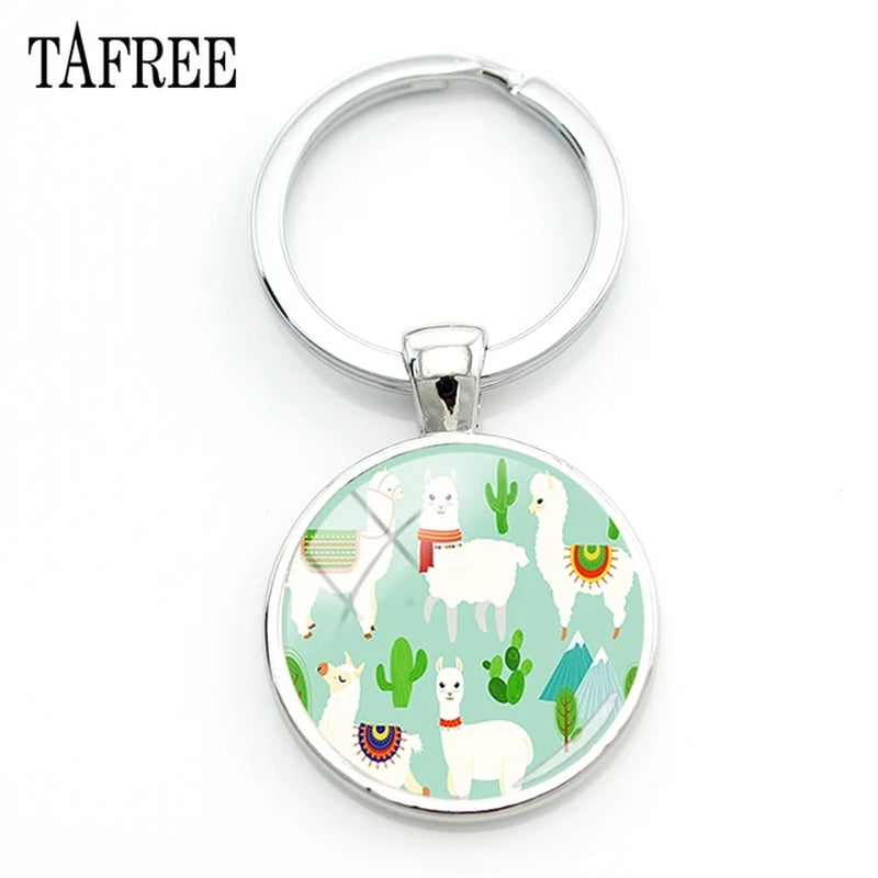 Hello I Love Alpaca Pendant Keychains 25Mm Glass Art Jewelrys America Llama Pattern Key Ring for Students NT202