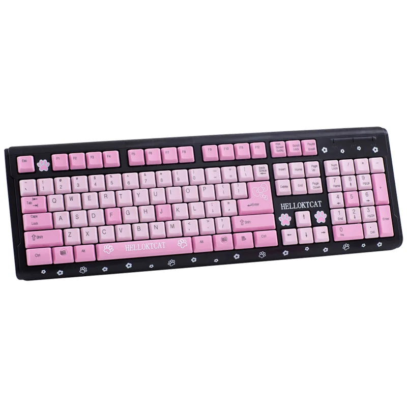 Pink Keyboard and Mouse Set Cute Girl Cartoon Cat Desktop Computer Office Home Gaming Laptop USB Wired Keyboard USB Wired Mouse