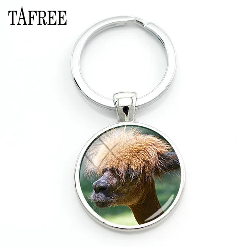 New Arrival Alpaca Keychains Key Chains Glass Llama Animal Image Charm Key Rings for Kids Gift YT52