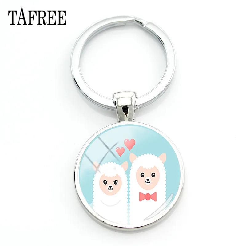 New Arrival Alpaca Keychains Key Chains Glass Llama Animal Image Charm Key Rings for Kids Gift YT52