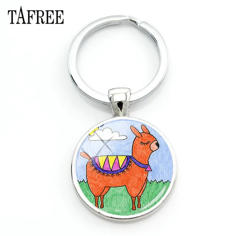 New Arrival Alpaca Keychains Key Chains Glass Llama Animal Image Charm Key Rings for Kids Gift YT52