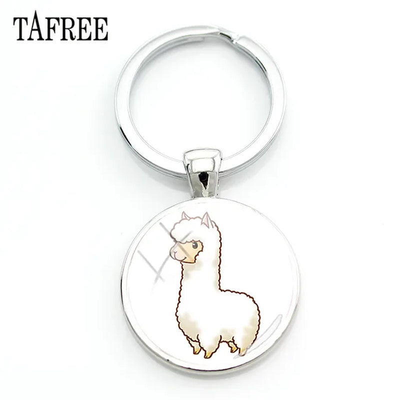 New Arrival Alpaca Keychains Key Chains Glass Llama Animal Image Charm Key Rings for Kids Gift YT52