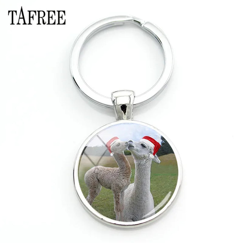 New Arrival Alpaca Keychains Key Chains Glass Llama Animal Image Charm Key Rings for Kids Gift YT52