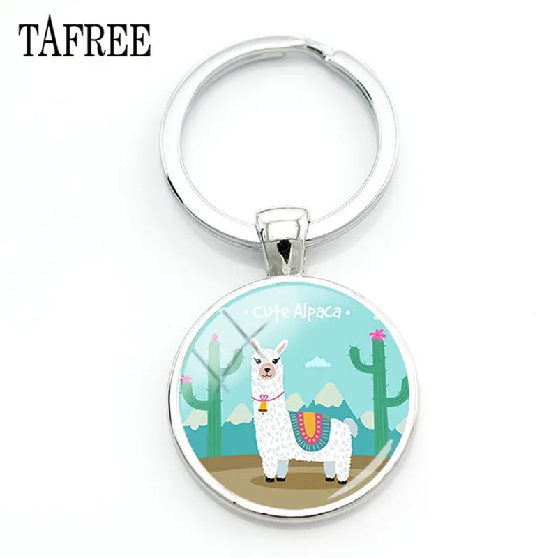 New Arrival Alpaca Keychains Key Chains Glass Llama Animal Image Charm Key Rings for Kids Gift YT52