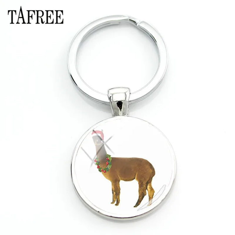 New Arrival Alpaca Keychains Key Chains Glass Llama Animal Image Charm Key Rings for Kids Gift YT52