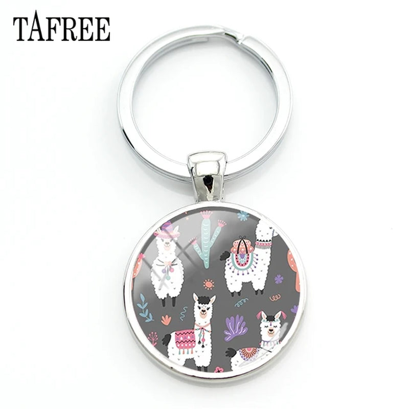 Hello I Love Alpaca Pendant Keychains 25Mm Glass Art Jewelrys America Llama Pattern Key Ring for Students NT202