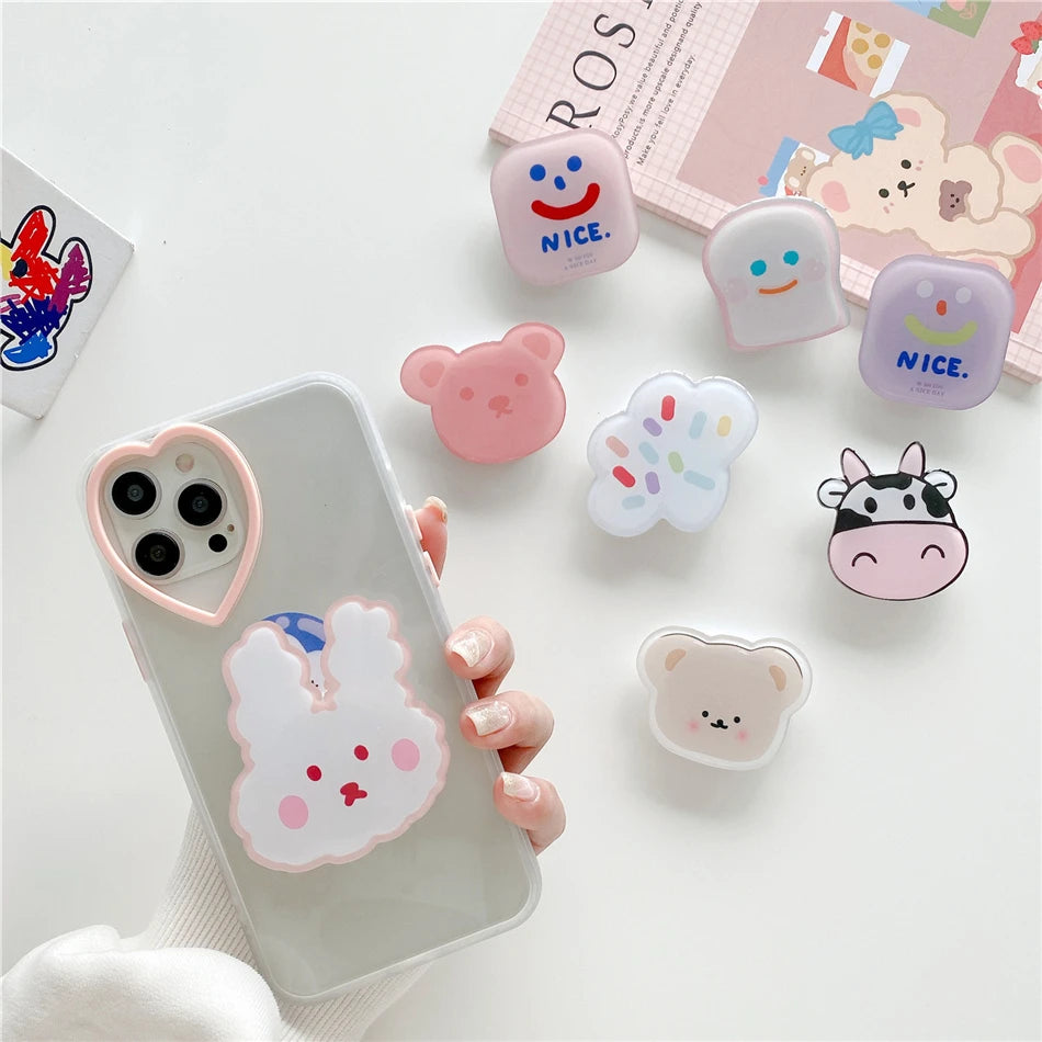 Cute Korean 3D Cartoon Bear Rabbit Universal Phone Grip Foldable Holder Expanding Phone Stand Finger Ring Holder for Iphone 12