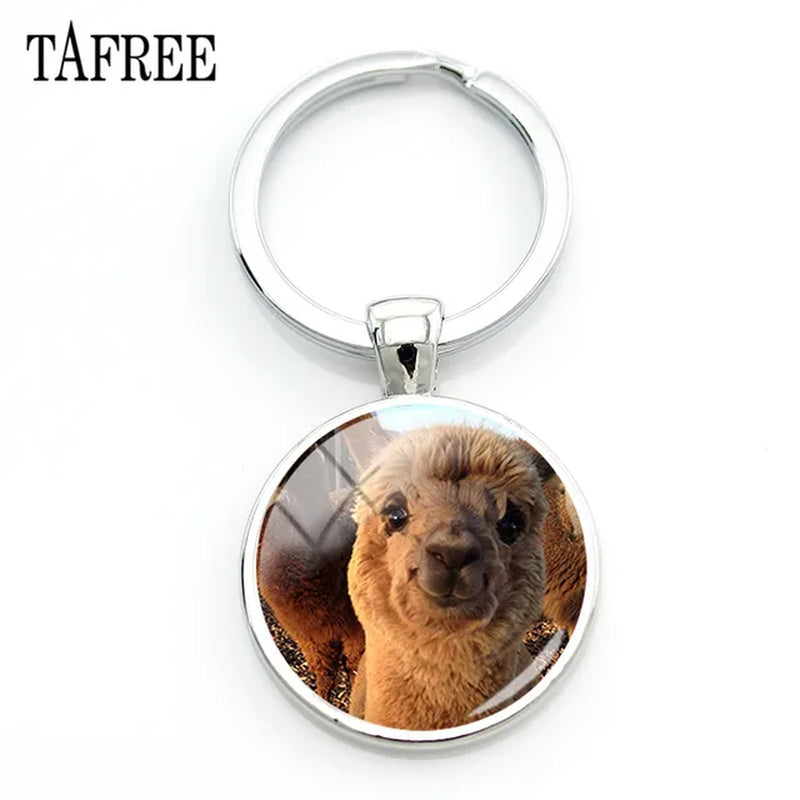 New Arrival Alpaca Keychains Key Chains Glass Llama Animal Image Charm Key Rings for Kids Gift YT52