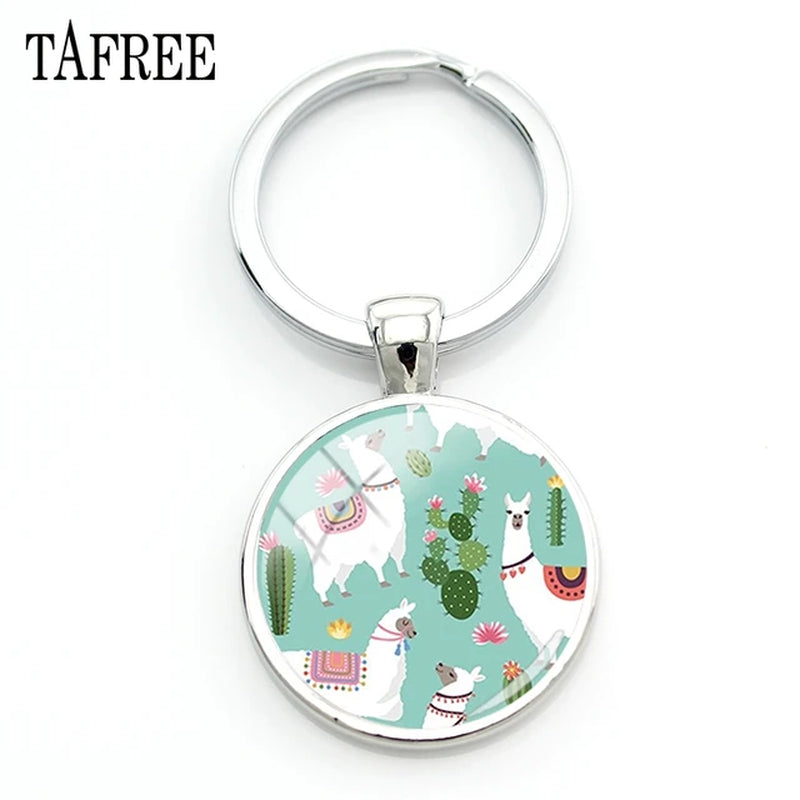 Hello I Love Alpaca Pendant Keychains 25Mm Glass Art Jewelrys America Llama Pattern Key Ring for Students NT202