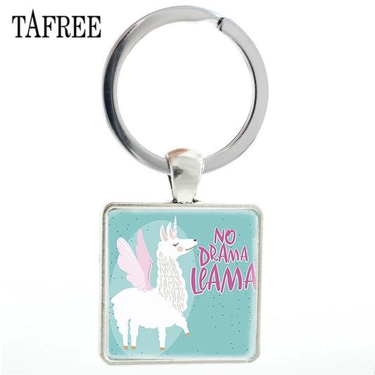 Fashion Animal Theme Unicorn Square Anime Keychains Cute Alpaca Keyring No Prob Llama Jewelry for Women Handbag NT233