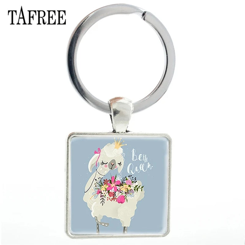 Fashion Animal Theme Unicorn Square Anime Keychains Cute Alpaca Keyring No Prob Llama Jewelry for Women Handbag NT233