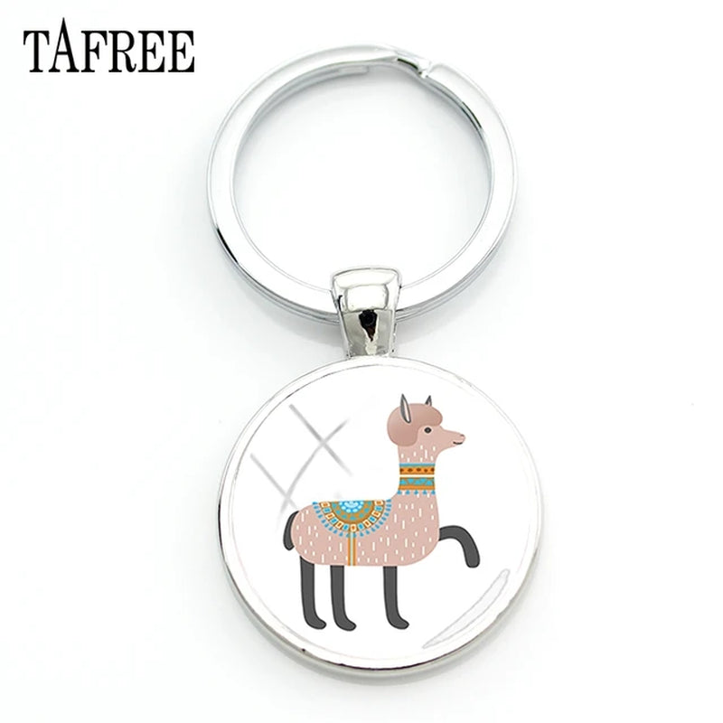 Hello I Love Alpaca Pendant Keychains 25Mm Glass Art Jewelrys America Llama Pattern Key Ring for Students NT202