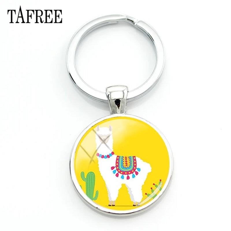 Hello I Love Alpaca Pendant Keychains 25Mm Glass Art Jewelrys America Llama Pattern Key Ring for Students NT202