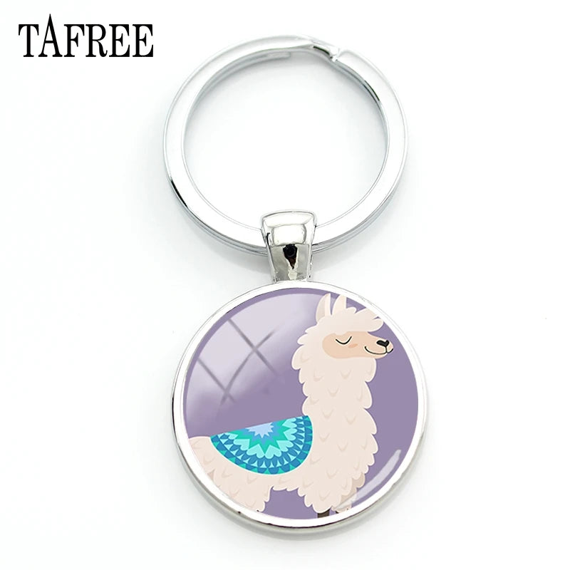 Hello I Love Alpaca Pendant Keychains 25Mm Glass Art Jewelrys America Llama Pattern Key Ring for Students NT202