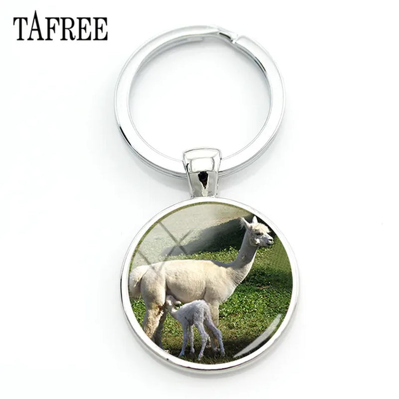 New Arrival Alpaca Keychains Key Chains Glass Llama Animal Image Charm Key Rings for Kids Gift YT52