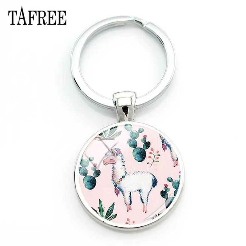 New Arrival Alpaca Keychains Key Chains Glass Llama Animal Image Charm Key Rings for Kids Gift YT52