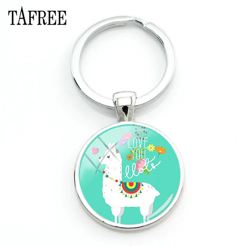 New Arrival Alpaca Keychains Key Chains Glass Llama Animal Image Charm Key Rings for Kids Gift YT52