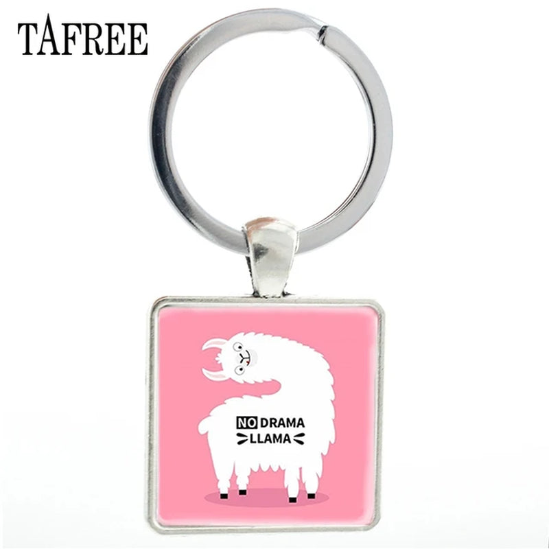 Fashion Animal Theme Unicorn Square Anime Keychains Cute Alpaca Keyring No Prob Llama Jewelry for Women Handbag NT233