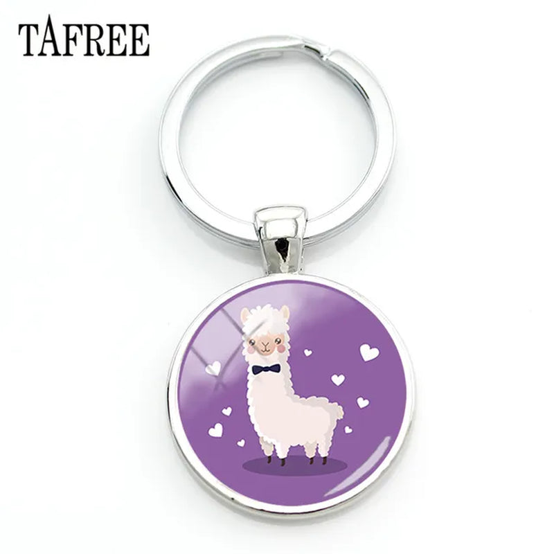 New Arrival Alpaca Keychains Key Chains Glass Llama Animal Image Charm Key Rings for Kids Gift YT52