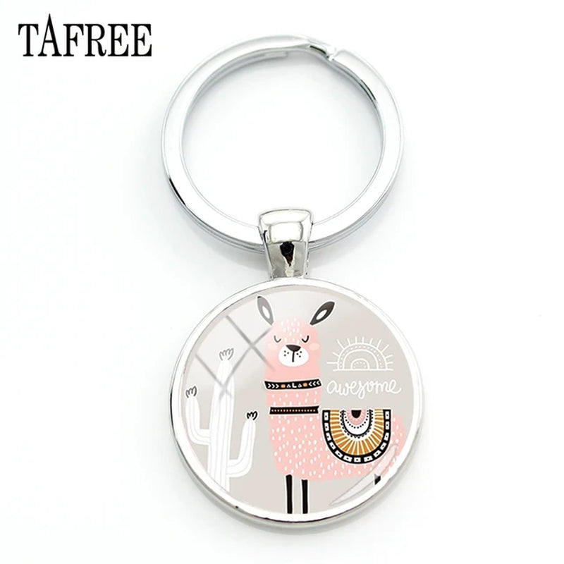 Hello I Love Alpaca Pendant Keychains 25Mm Glass Art Jewelrys America Llama Pattern Key Ring for Students NT202