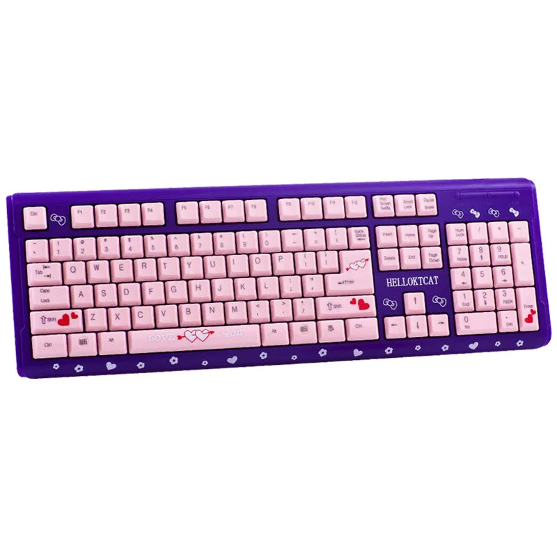 Pink Keyboard and Mouse Set Cute Girl Cartoon Cat Desktop Computer Office Home Gaming Laptop USB Wired Keyboard USB Wired Mouse