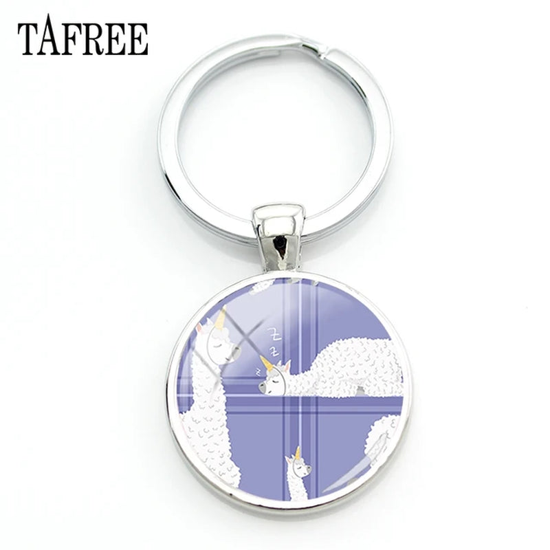 Hello I Love Alpaca Pendant Keychains 25Mm Glass Art Jewelrys America Llama Pattern Key Ring for Students NT202