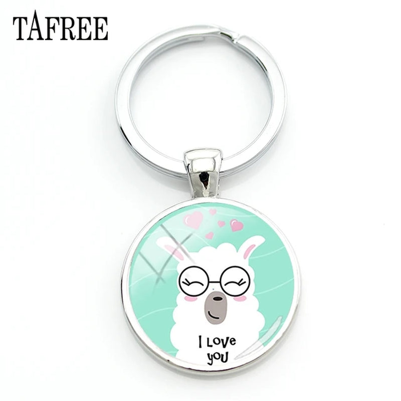 Hello I Love Alpaca Pendant Keychains 25Mm Glass Art Jewelrys America Llama Pattern Key Ring for Students NT202