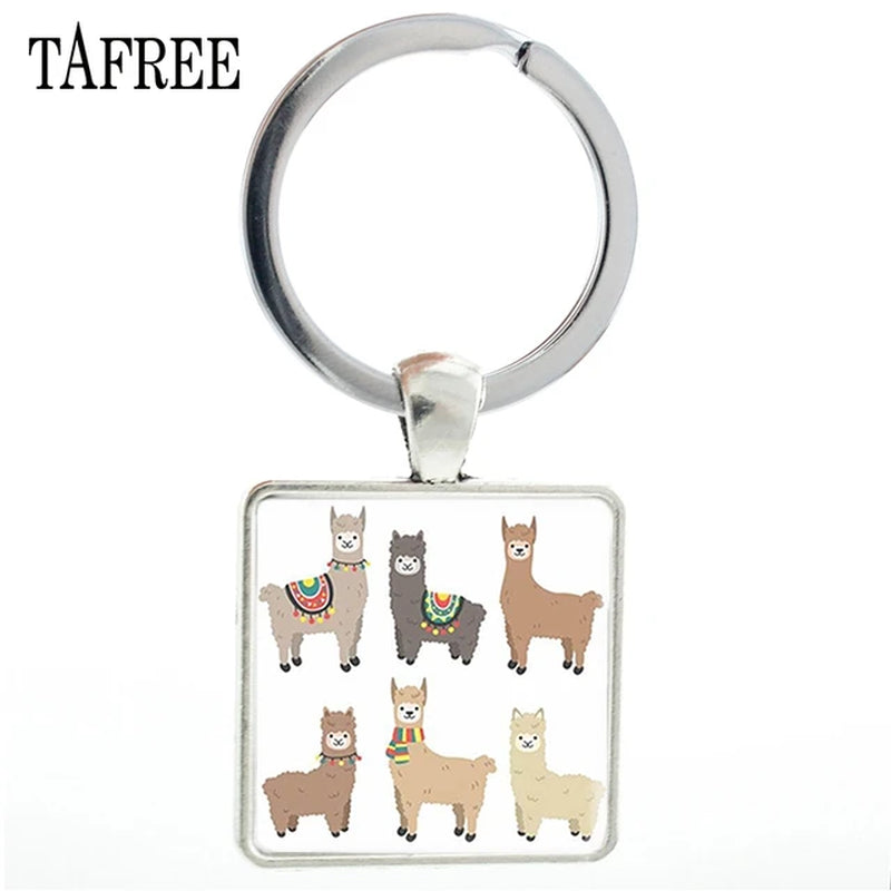 Fashion Animal Theme Unicorn Square Anime Keychains Cute Alpaca Keyring No Prob Llama Jewelry for Women Handbag NT233