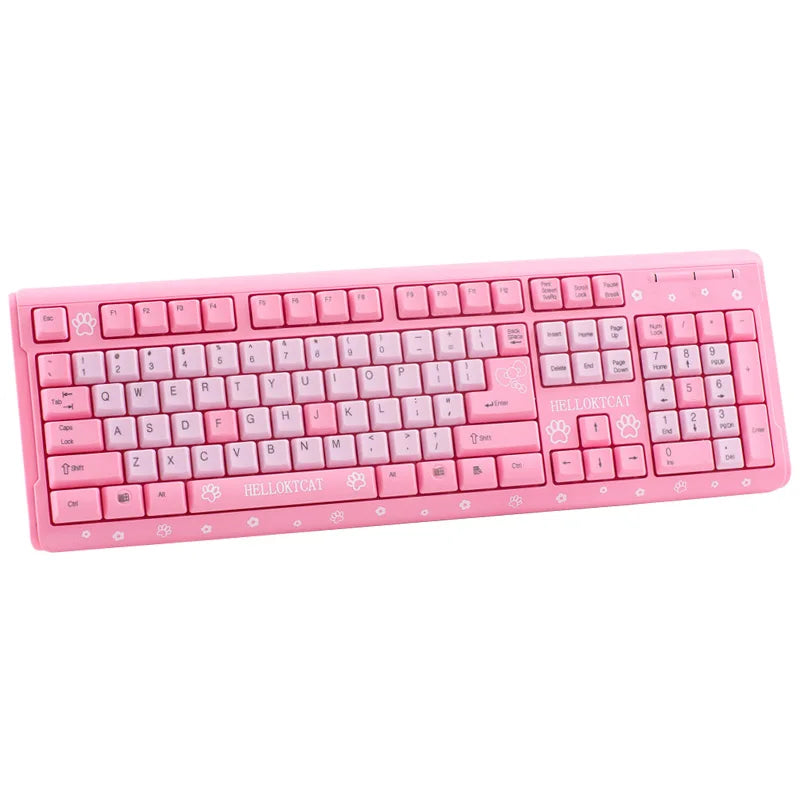 Pink Keyboard and Mouse Set Cute Girl Cartoon Cat Desktop Computer Office Home Gaming Laptop USB Wired Keyboard USB Wired Mouse