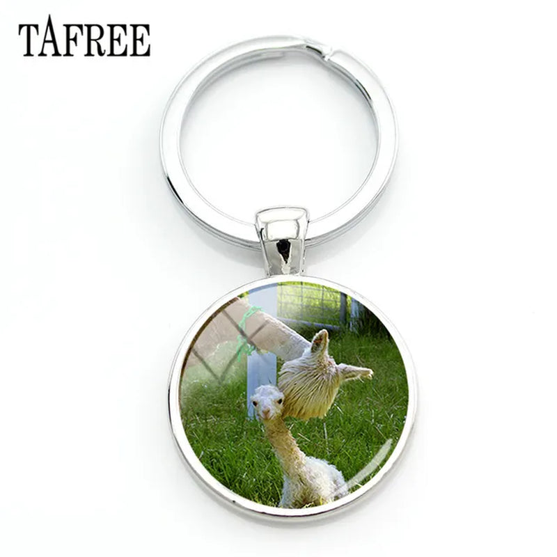 New Arrival Alpaca Keychains Key Chains Glass Llama Animal Image Charm Key Rings for Kids Gift YT52