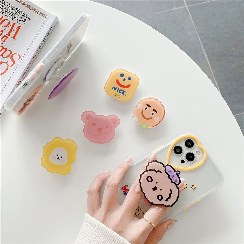 Cute Korean 3D Cartoon Bear Rabbit Universal Phone Grip Foldable Holder Expanding Phone Stand Finger Ring Holder for Iphone 12