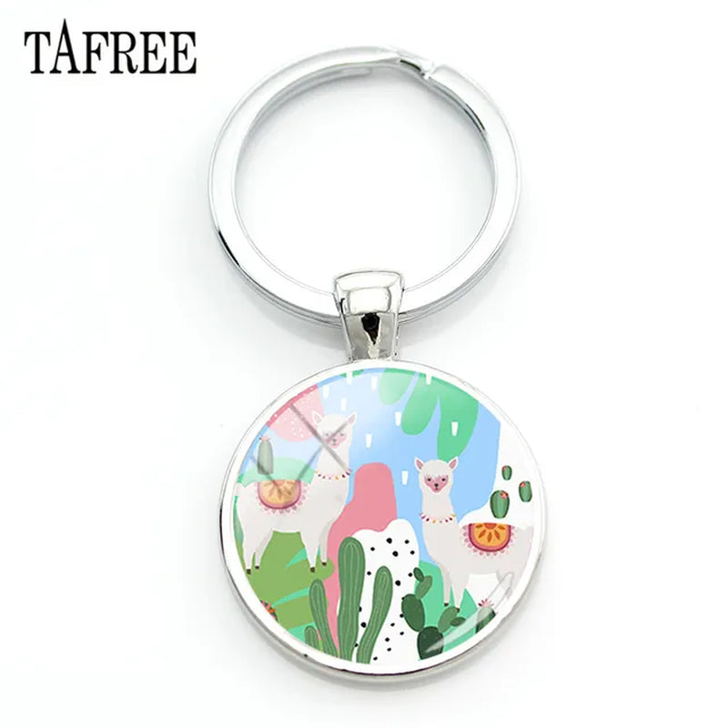 New Arrival Alpaca Keychains Key Chains Glass Llama Animal Image Charm Key Rings for Kids Gift YT52