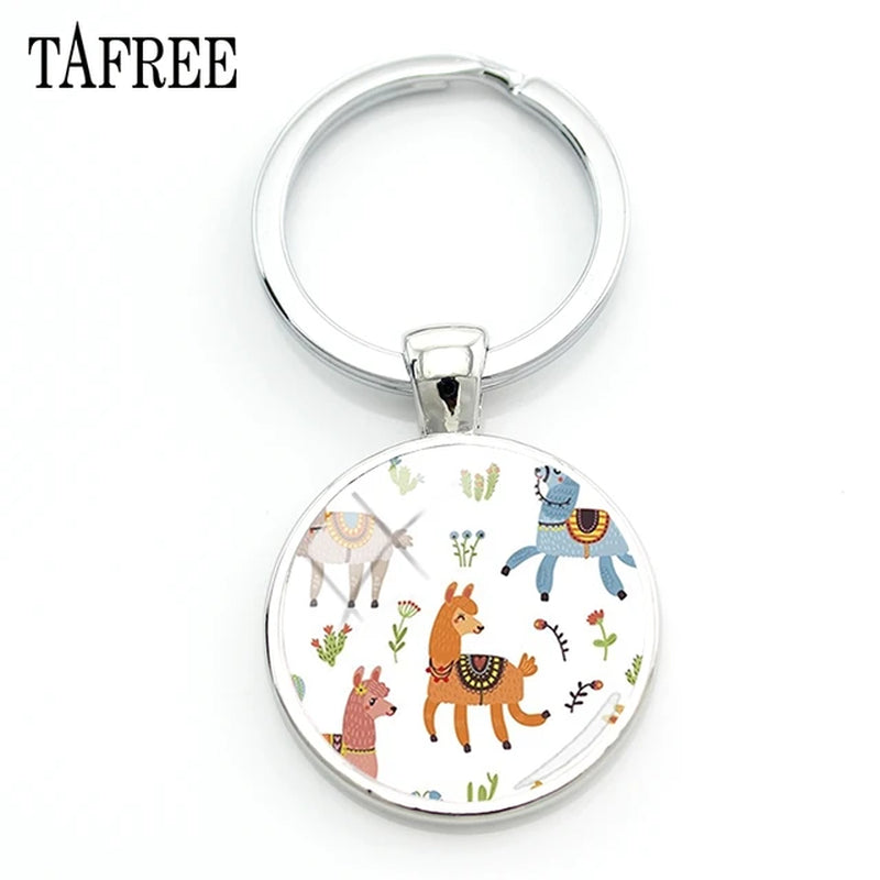 Hello I Love Alpaca Pendant Keychains 25Mm Glass Art Jewelrys America Llama Pattern Key Ring for Students NT202