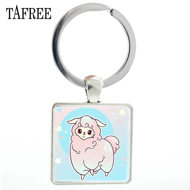 Fashion Animal Theme Unicorn Square Anime Keychains Cute Alpaca Keyring No Prob Llama Jewelry for Women Handbag NT233