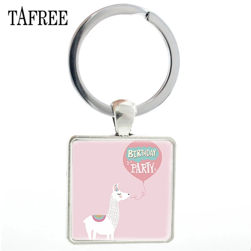 Fashion Animal Theme Unicorn Square Anime Keychains Cute Alpaca Keyring No Prob Llama Jewelry for Women Handbag NT233