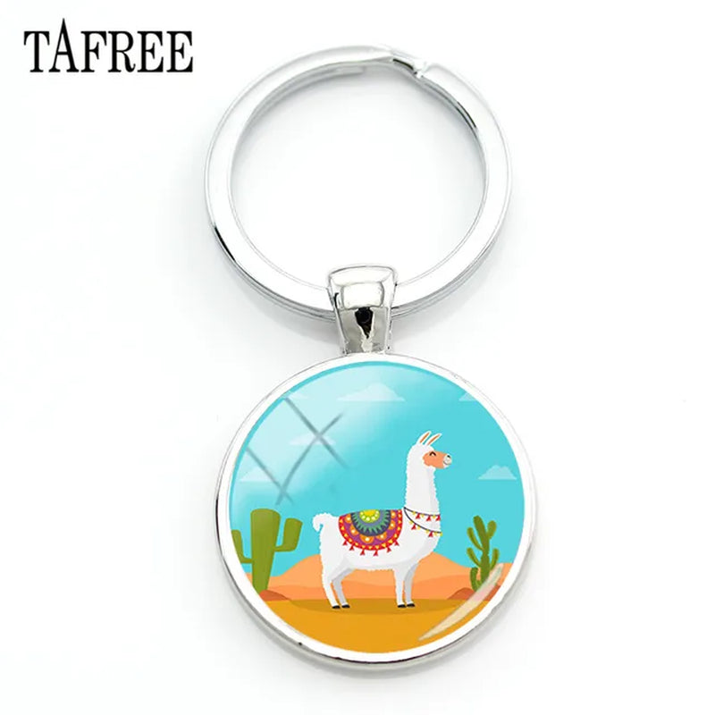 New Arrival Alpaca Keychains Key Chains Glass Llama Animal Image Charm Key Rings for Kids Gift YT52