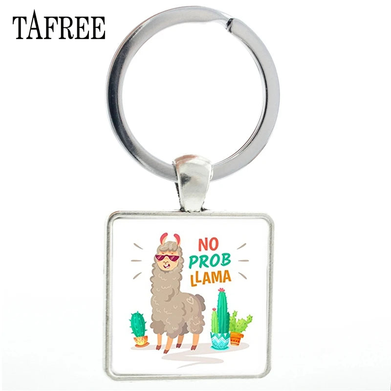 Fashion Animal Theme Unicorn Square Anime Keychains Cute Alpaca Keyring No Prob Llama Jewelry for Women Handbag NT233