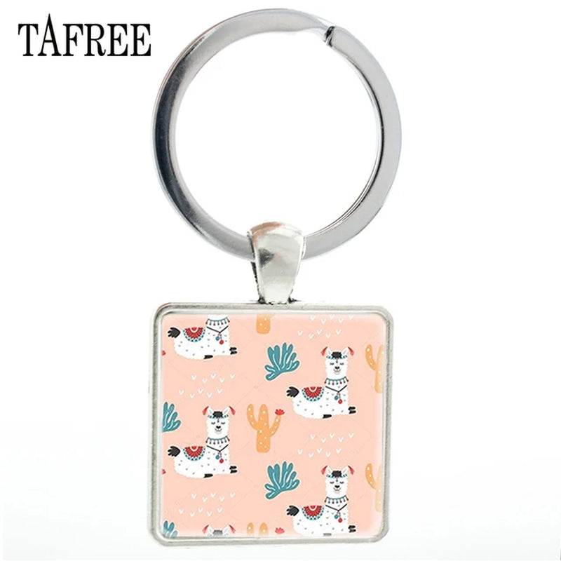 Fashion Animal Theme Unicorn Square Anime Keychains Cute Alpaca Keyring No Prob Llama Jewelry for Women Handbag NT233