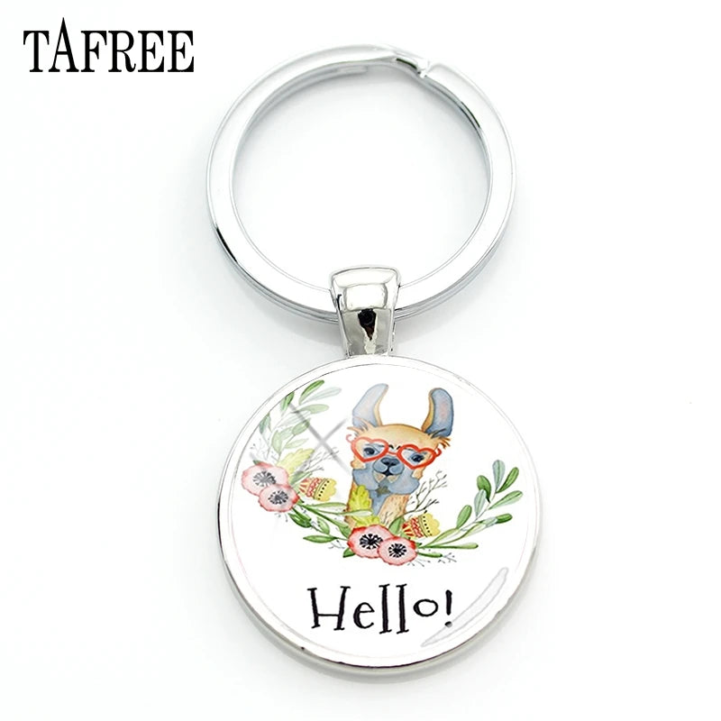 Hello I Love Alpaca Pendant Keychains 25Mm Glass Art Jewelrys America Llama Pattern Key Ring for Students NT202