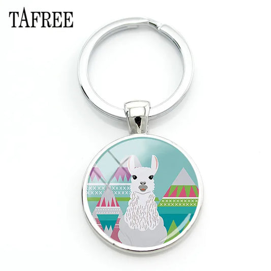 New Arrival Alpaca Keychains Key Chains Glass Llama Animal Image Charm Key Rings for Kids Gift YT52