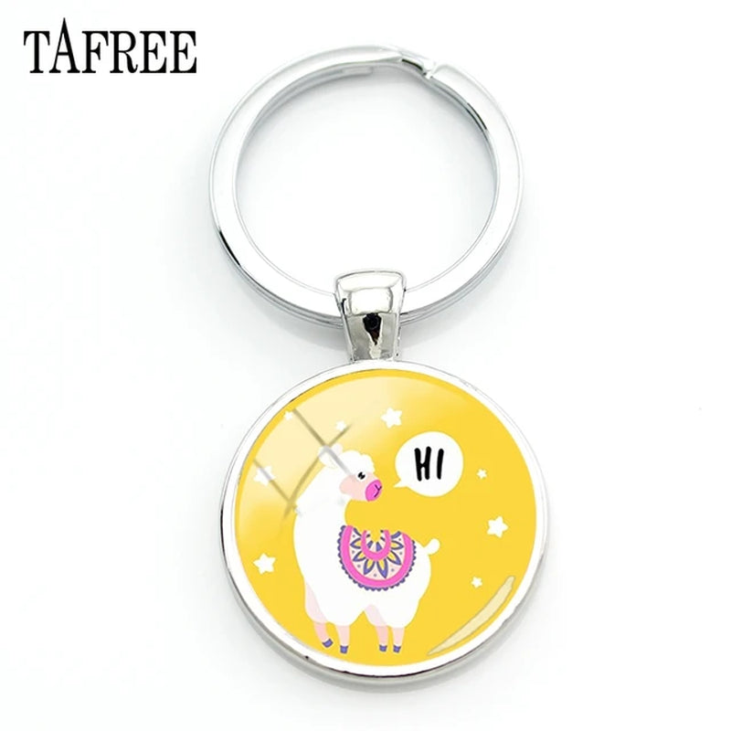 Hello I Love Alpaca Pendant Keychains 25Mm Glass Art Jewelrys America Llama Pattern Key Ring for Students NT202