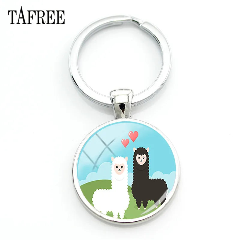 New Arrival Alpaca Keychains Key Chains Glass Llama Animal Image Charm Key Rings for Kids Gift YT52