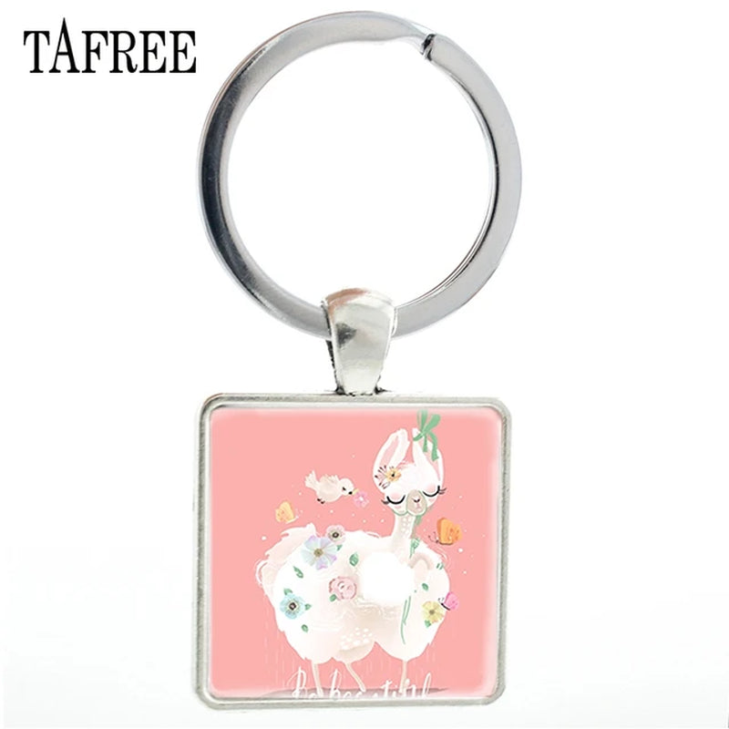 Fashion Animal Theme Unicorn Square Anime Keychains Cute Alpaca Keyring No Prob Llama Jewelry for Women Handbag NT233