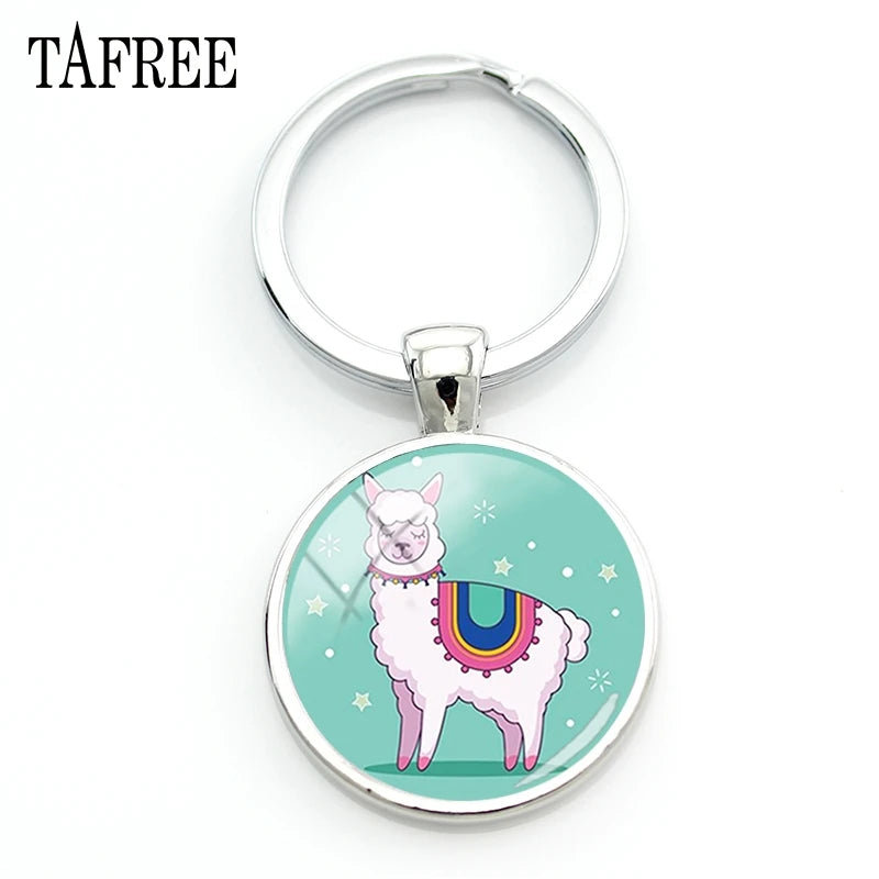 Hello I Love Alpaca Pendant Keychains 25Mm Glass Art Jewelrys America Llama Pattern Key Ring for Students NT202