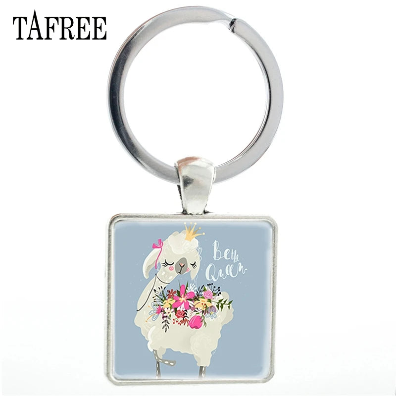 Fashion Animal Theme Unicorn Square Anime Keychains Cute Alpaca Keyring No Prob Llama Jewelry for Women Handbag NT233