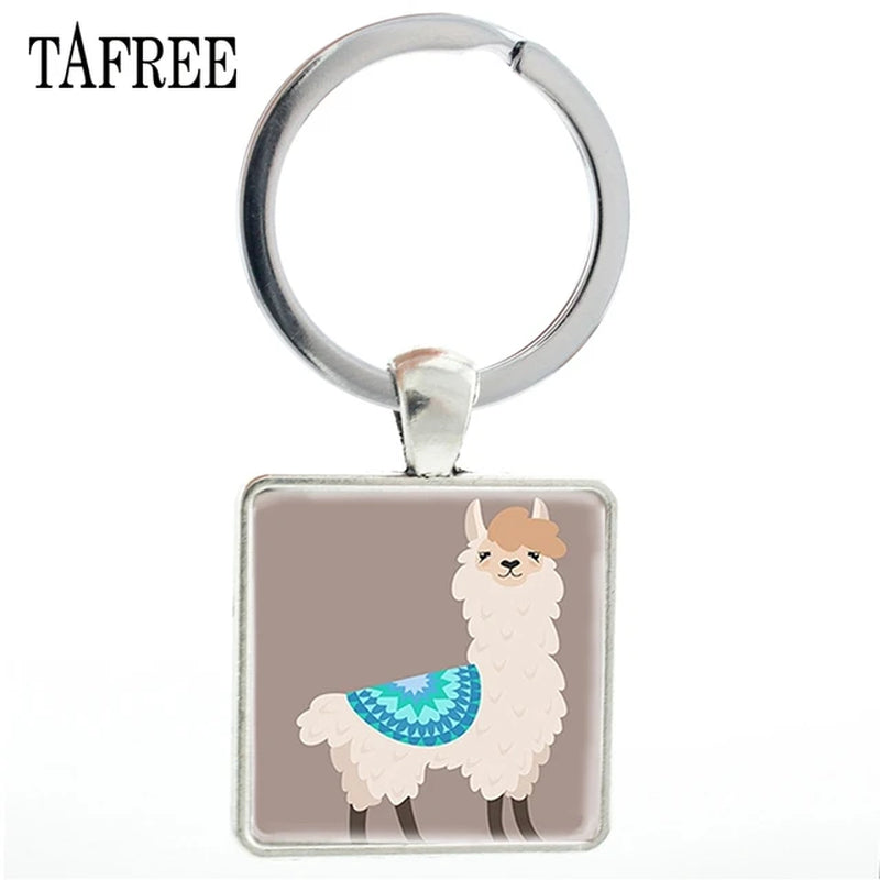 Fashion Animal Theme Unicorn Square Anime Keychains Cute Alpaca Keyring No Prob Llama Jewelry for Women Handbag NT233