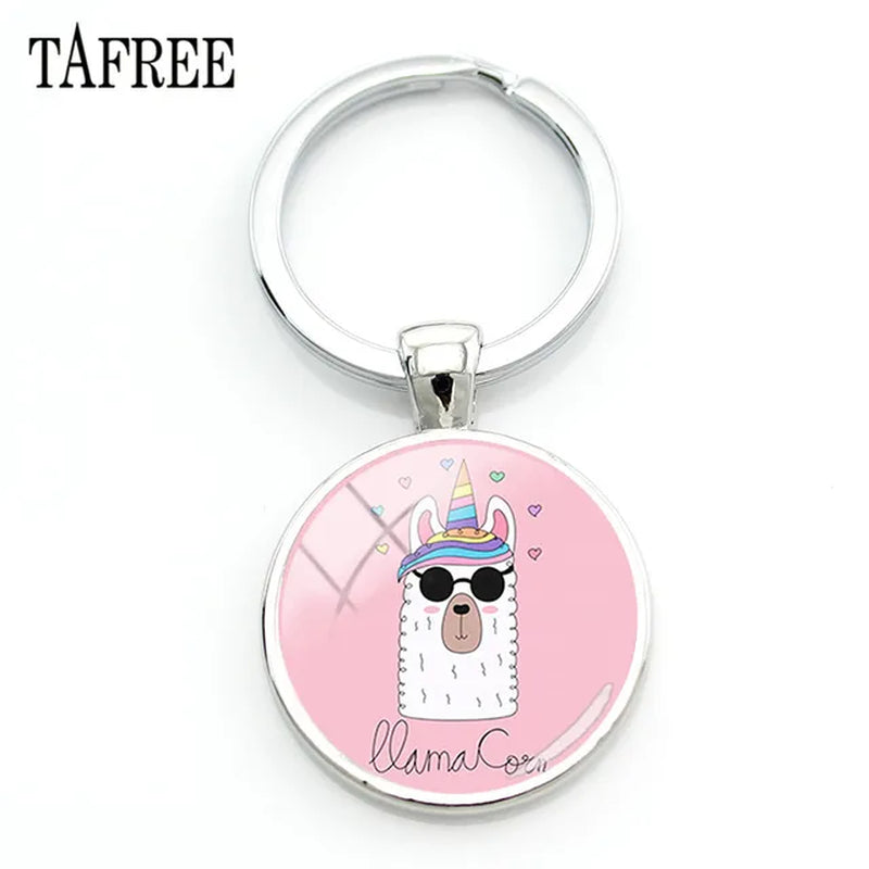 New Arrival Alpaca Keychains Key Chains Glass Llama Animal Image Charm Key Rings for Kids Gift YT52