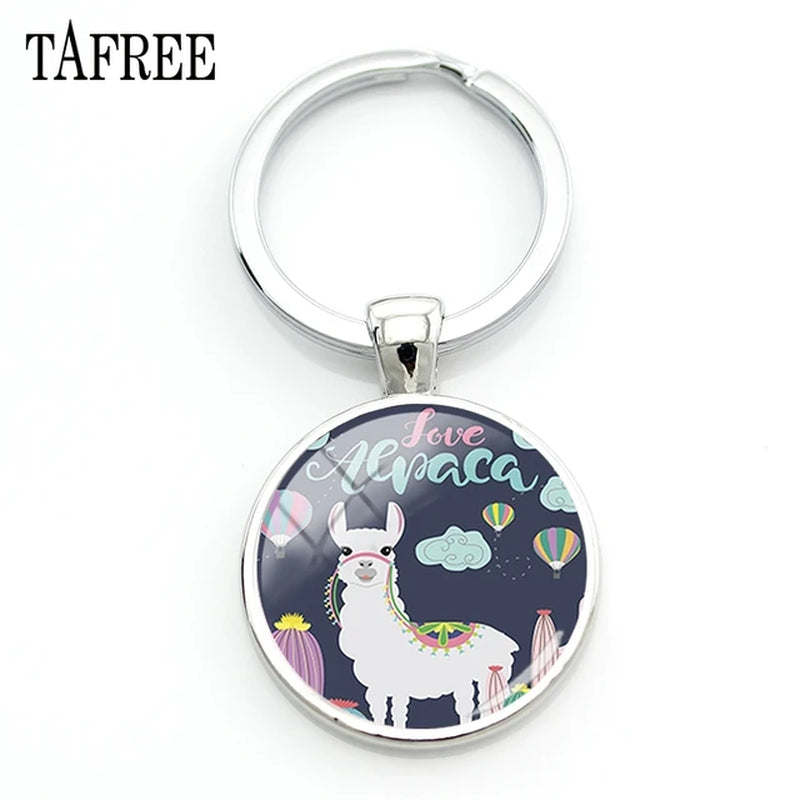 Hello I Love Alpaca Pendant Keychains 25Mm Glass Art Jewelrys America Llama Pattern Key Ring for Students NT202